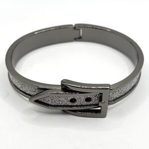 Gun Metal and Silver Sparkle Buckle Bangle Bracelet